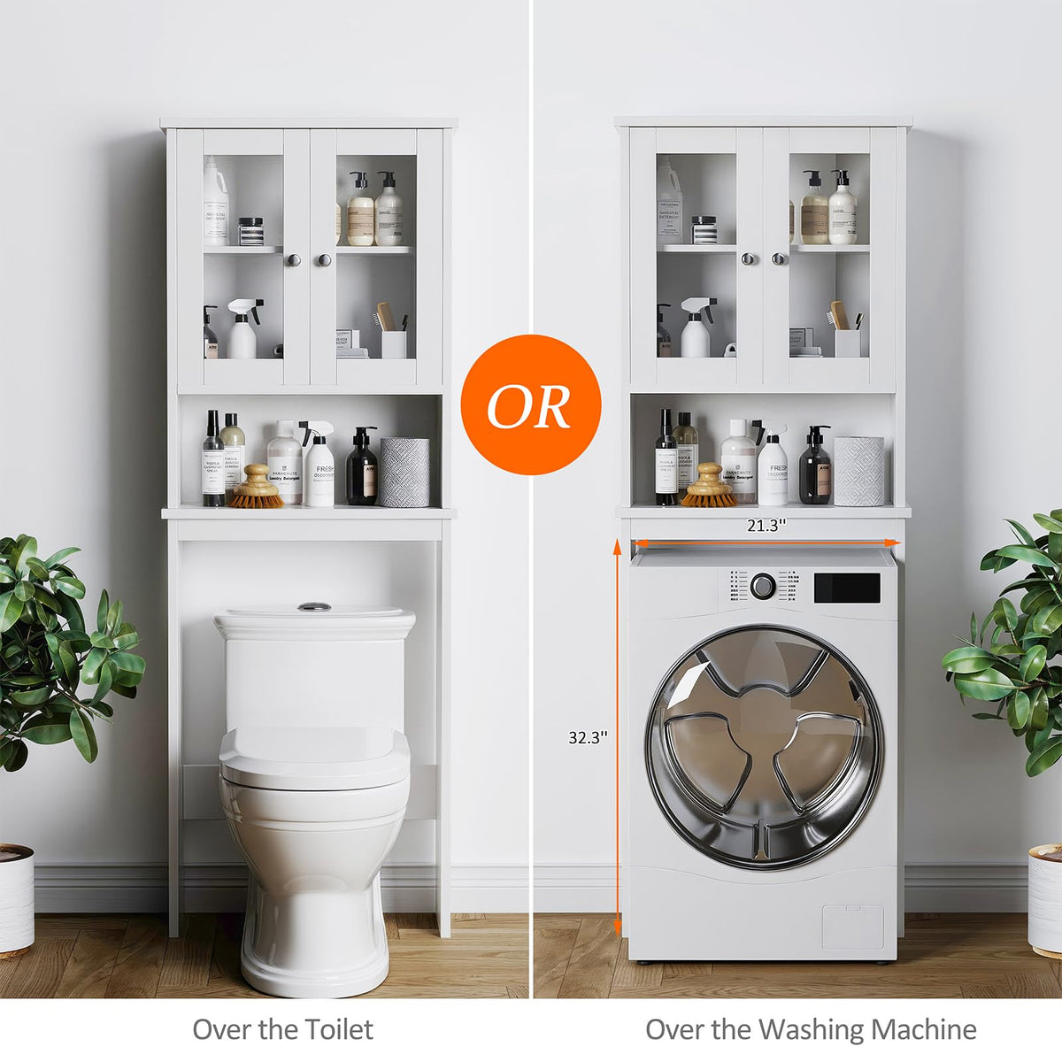 Over The Toilet Storage Cabinet with Tempered Glass Doors E972854