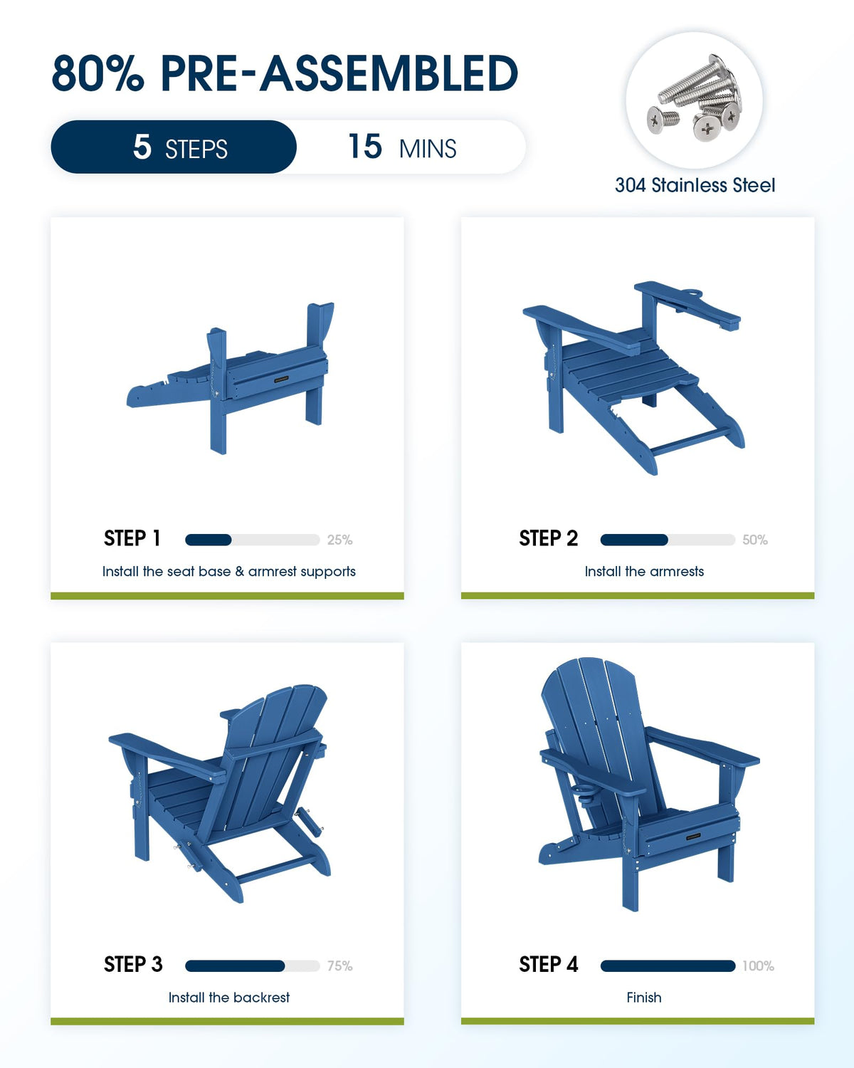 Folding Adirondack Chair Navy Blue T983014