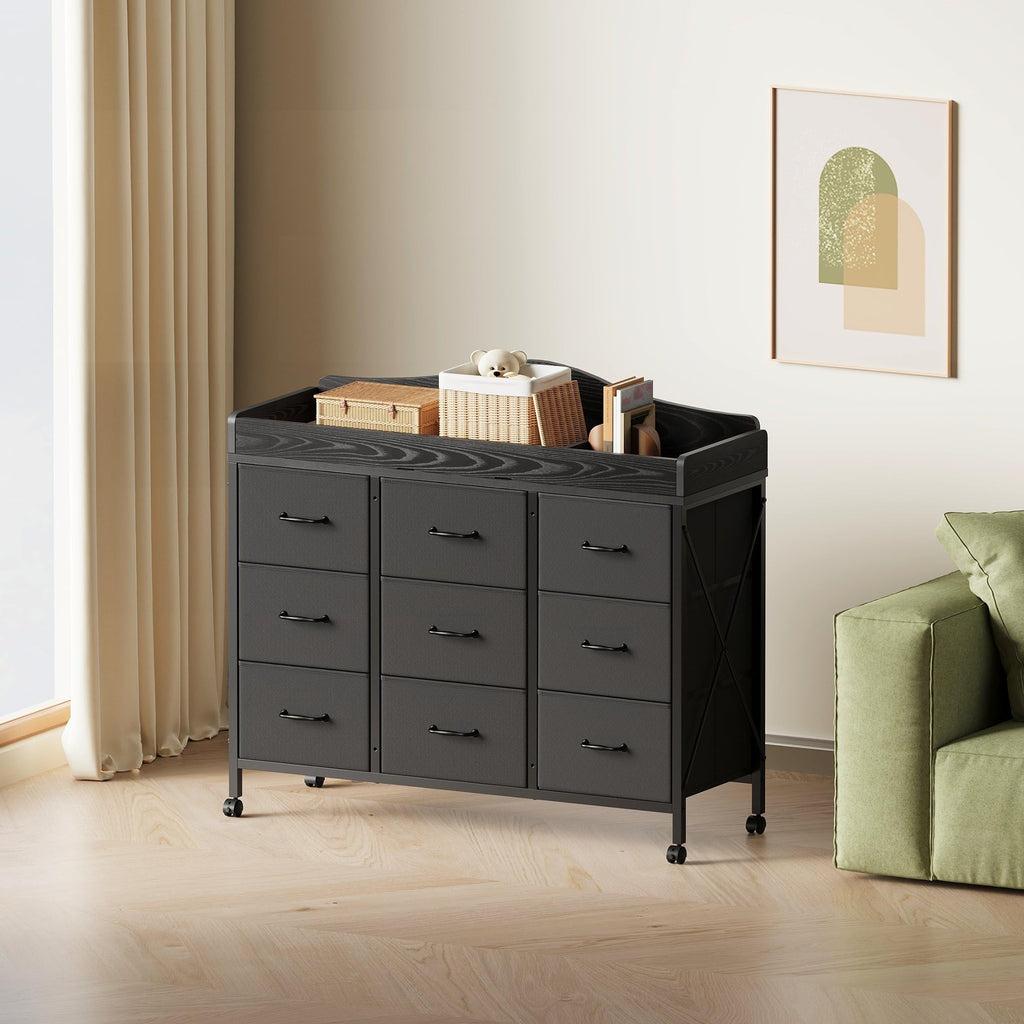 Black Changing Table with 9 Fabric Boxes C6292