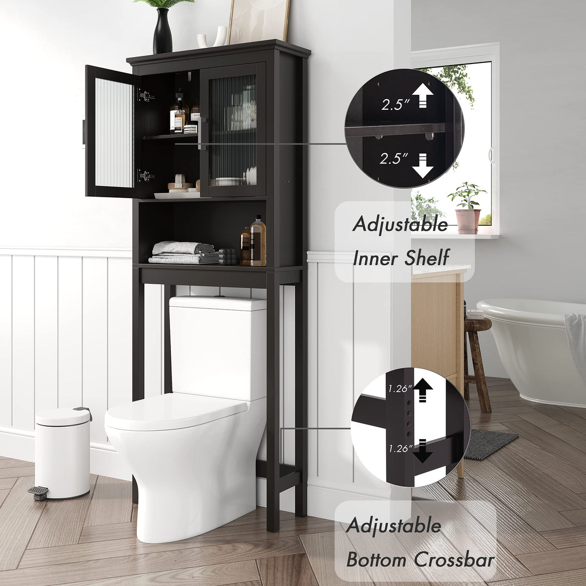 Over the Toilet Storage Cabinet with Glass Doors T189