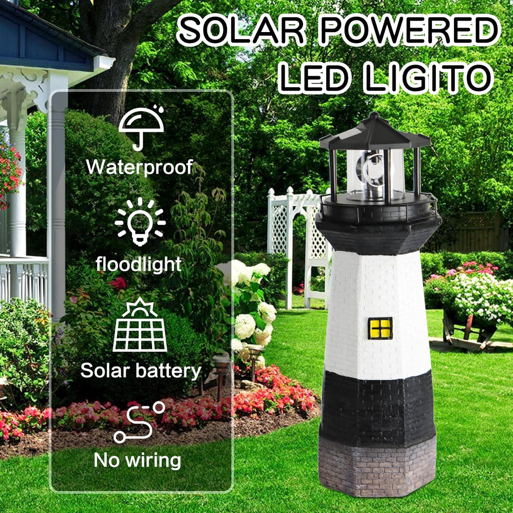 Solar Powered Lighthouse Garden Light with Rotating Beacon Y364