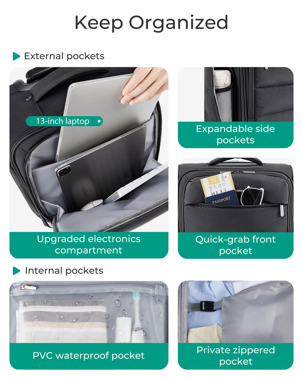 Black Softside Underseat Suitcase with Wheels F28771