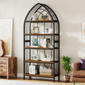 5-Tier 74.8-Inch Tall Curved Wood Bookshelf with Metal Frame F579