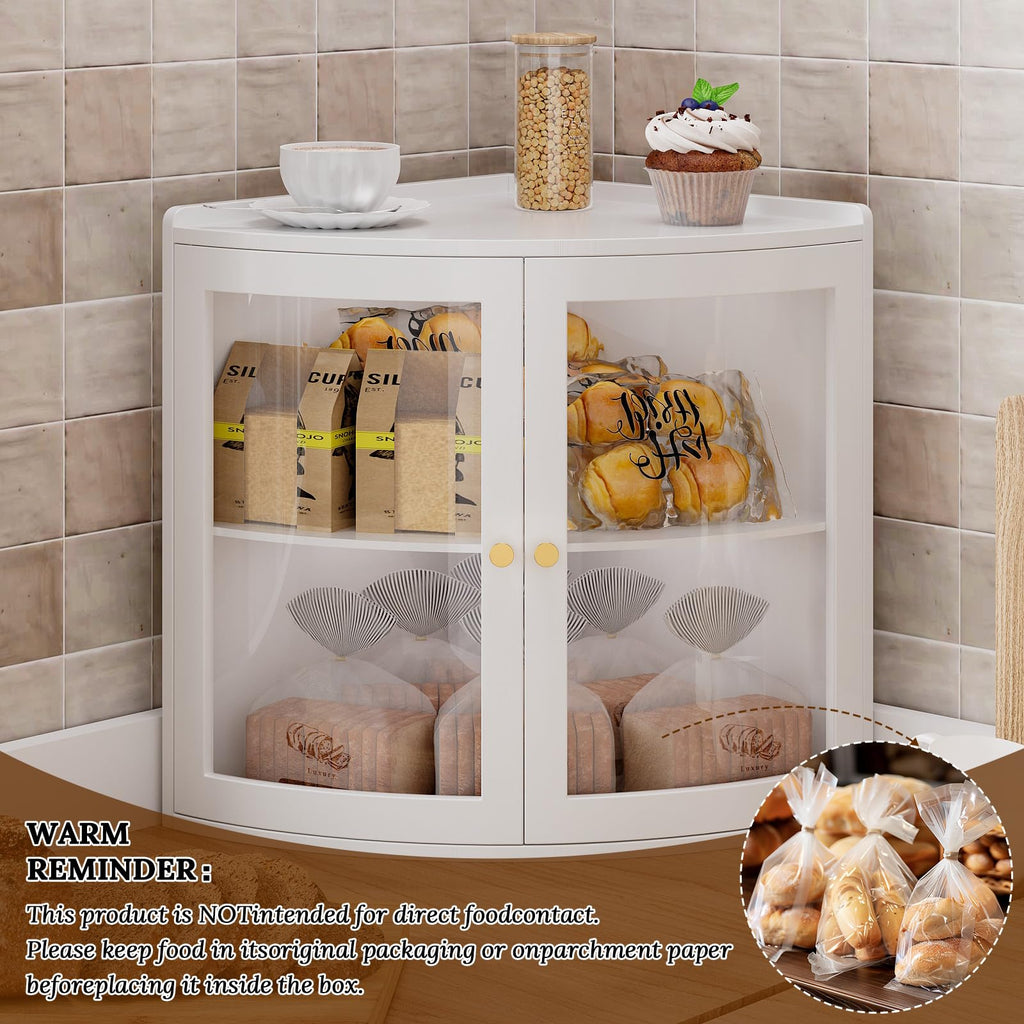 White Double Layer Large Bread Box with Acrylic Doors B5968