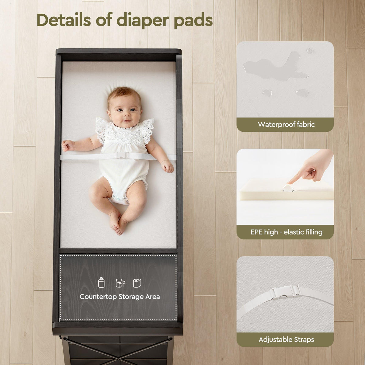 Black Changing Table with 9 Fabric Boxes C6292