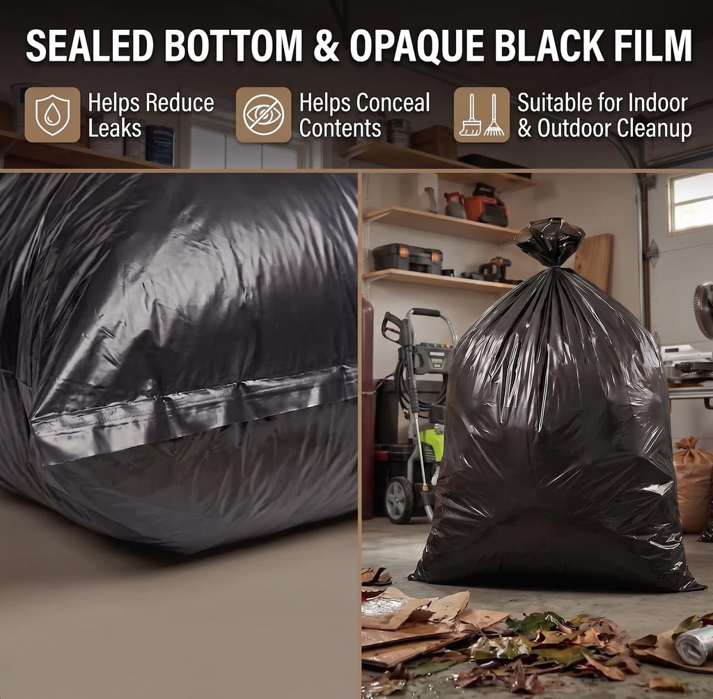 6 Mil Heavy Duty Contractor Trash Bags, 50/55/60 Gallon, Black, 20 Pack M86994