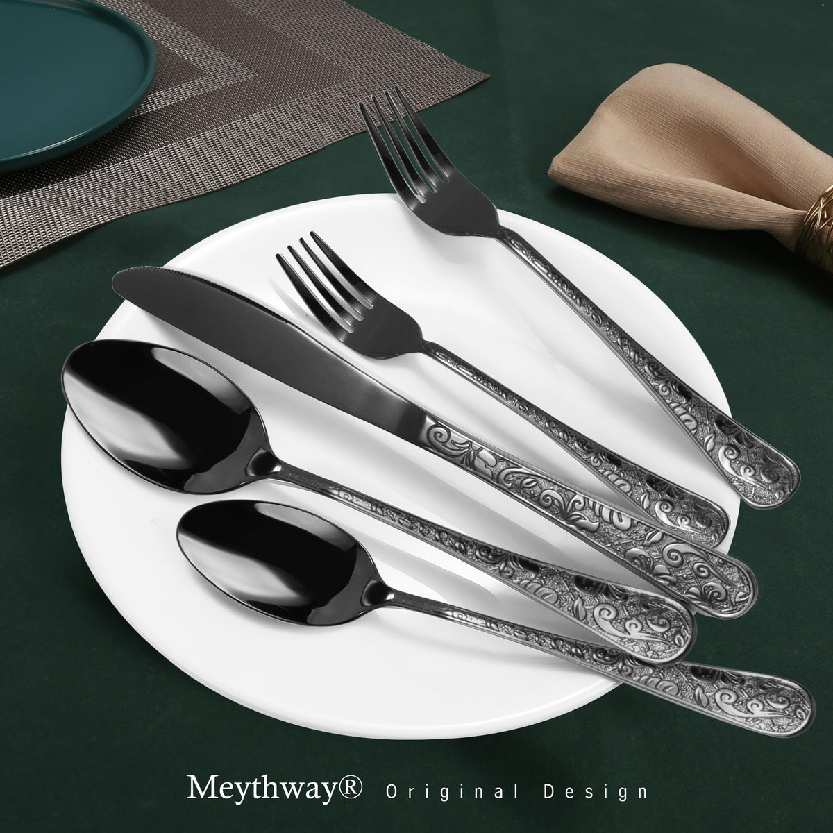 60-Piece Black Stainless Steel Flatware Set I929