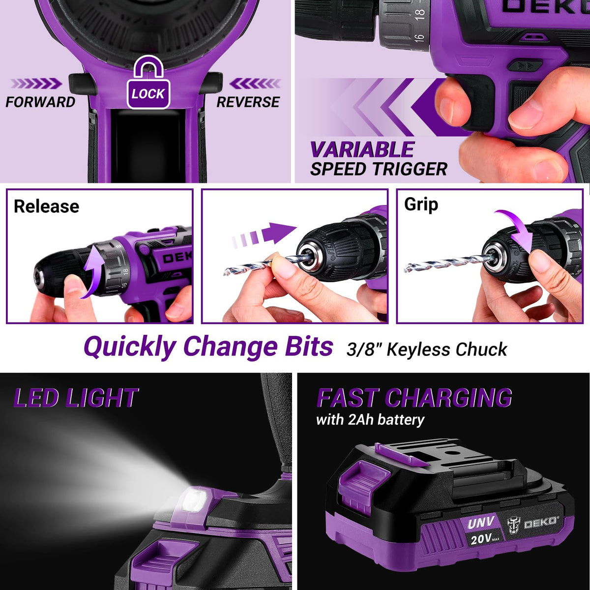20V Cordless Power Drill Tool Kit Set with Battery E338776