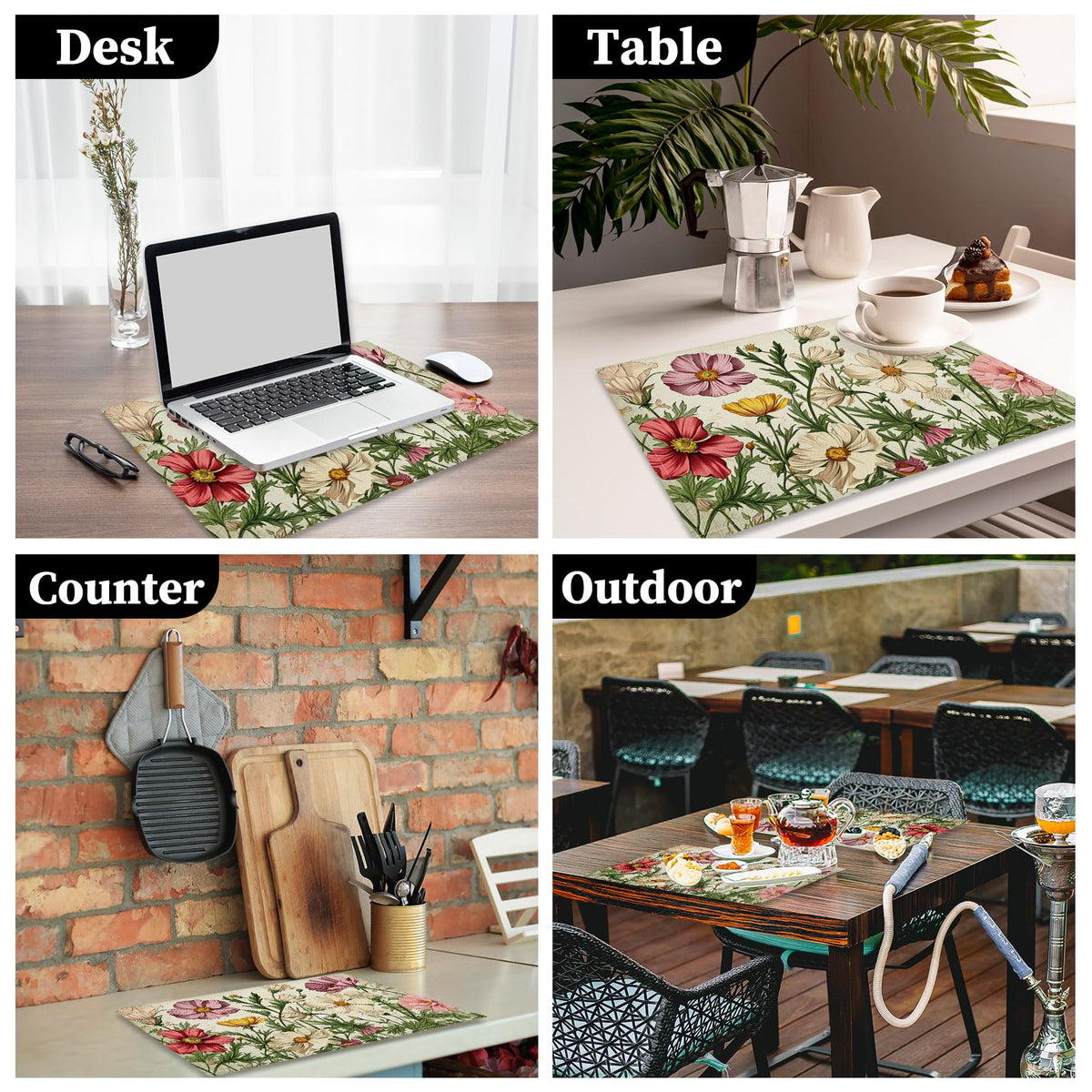 Floral Linen Placemats Set of 4 C459