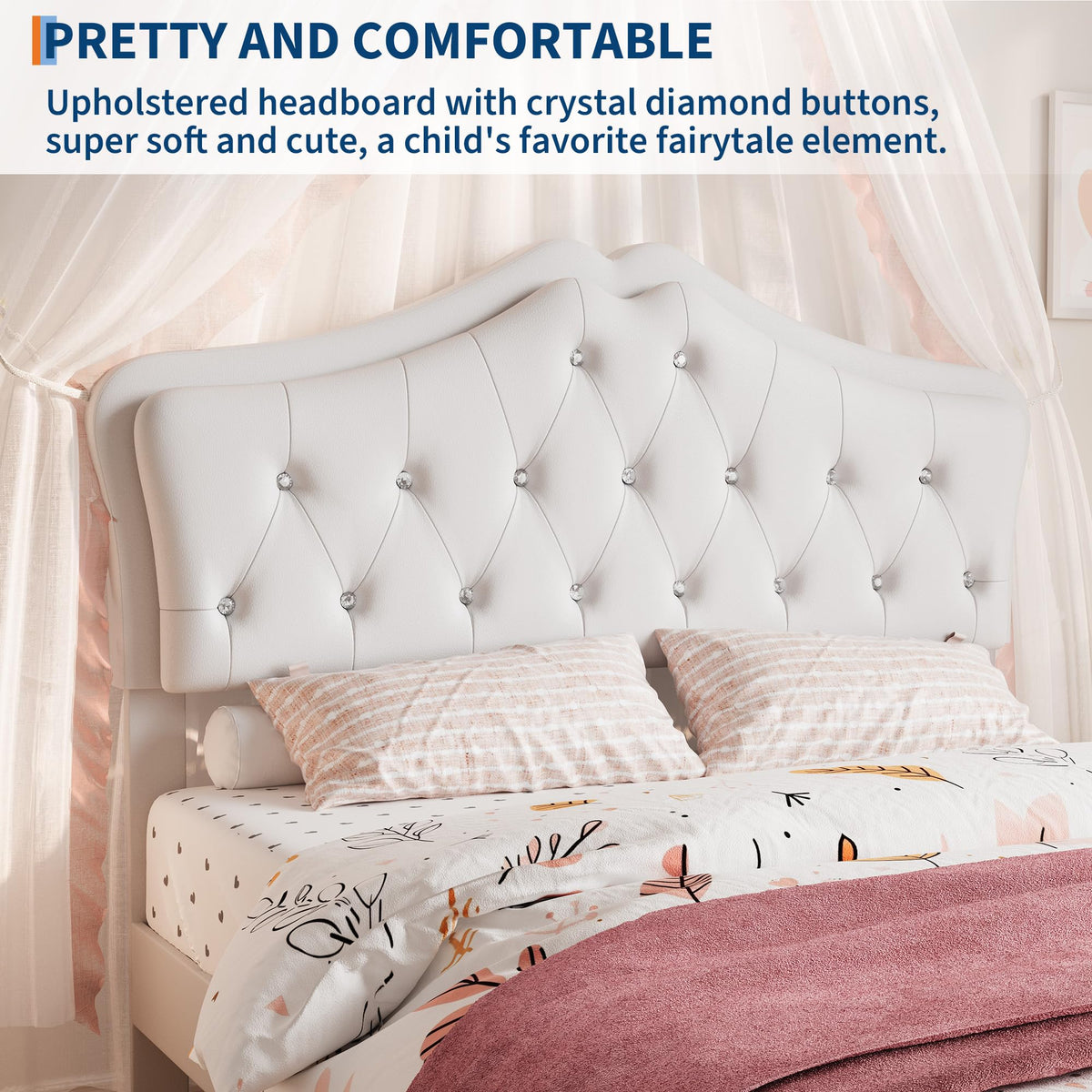 Beige Full Size Bed Frame with LED Lights Headboard R8322
