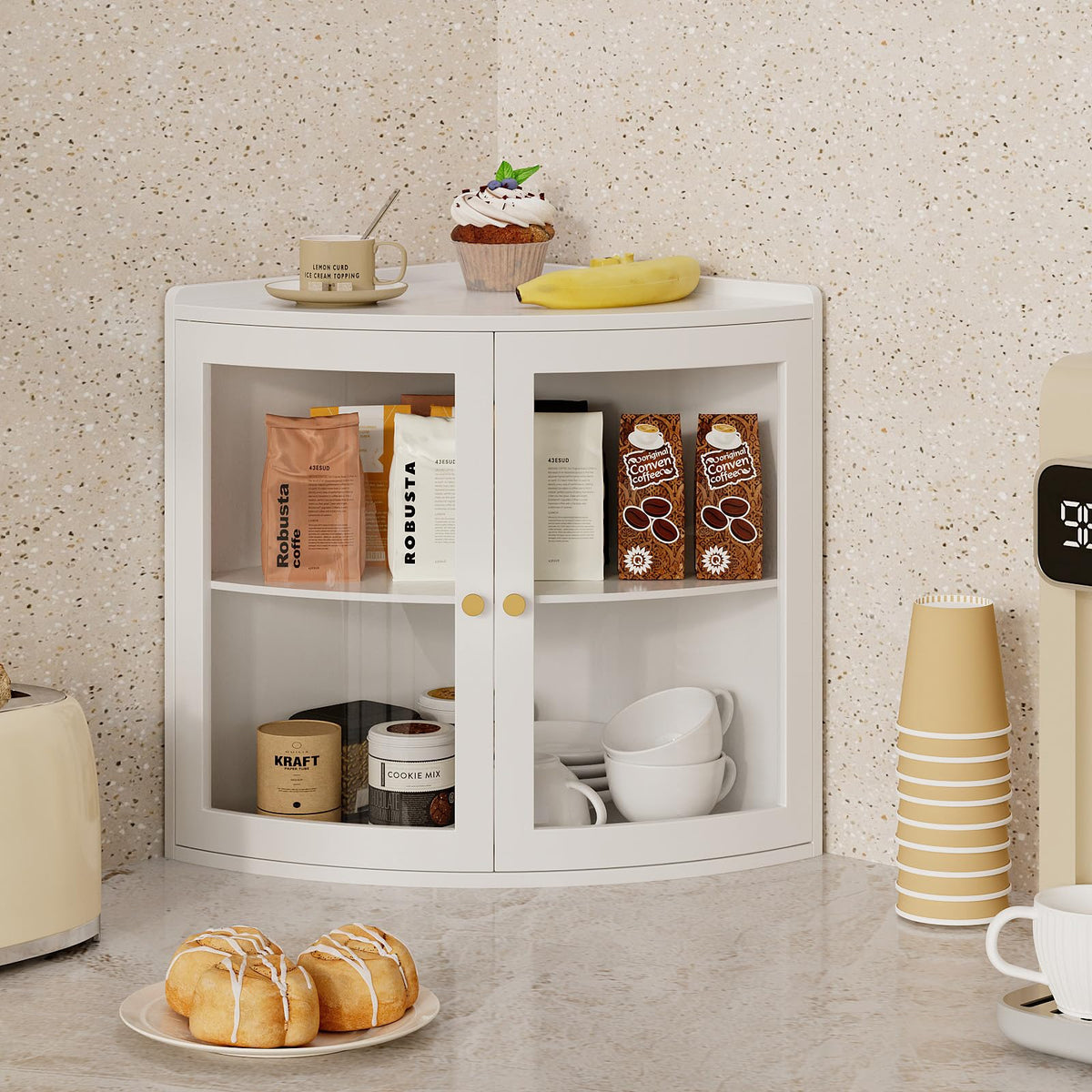 White Double Layer Large Bread Box with Acrylic Doors B5968