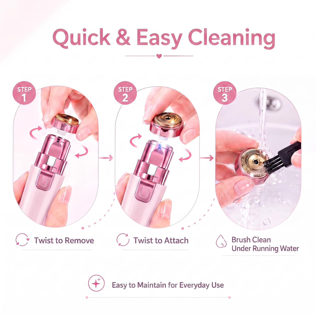 Pink USB Rechargeable Facial Hair Remover I7033