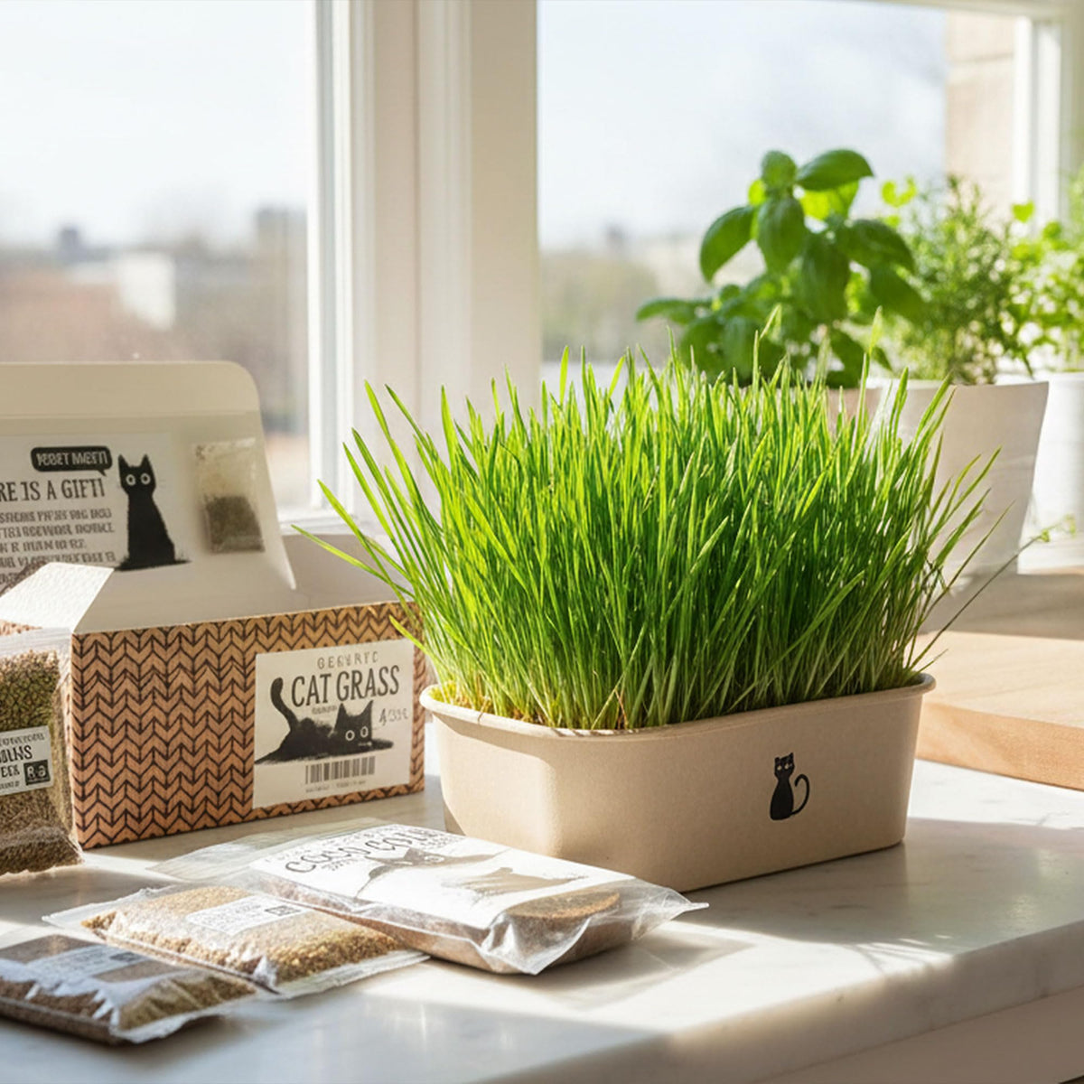 4-Batch Indoor Cat Grass Grow Kit with Containers, Soil Disks & Seeds L19864