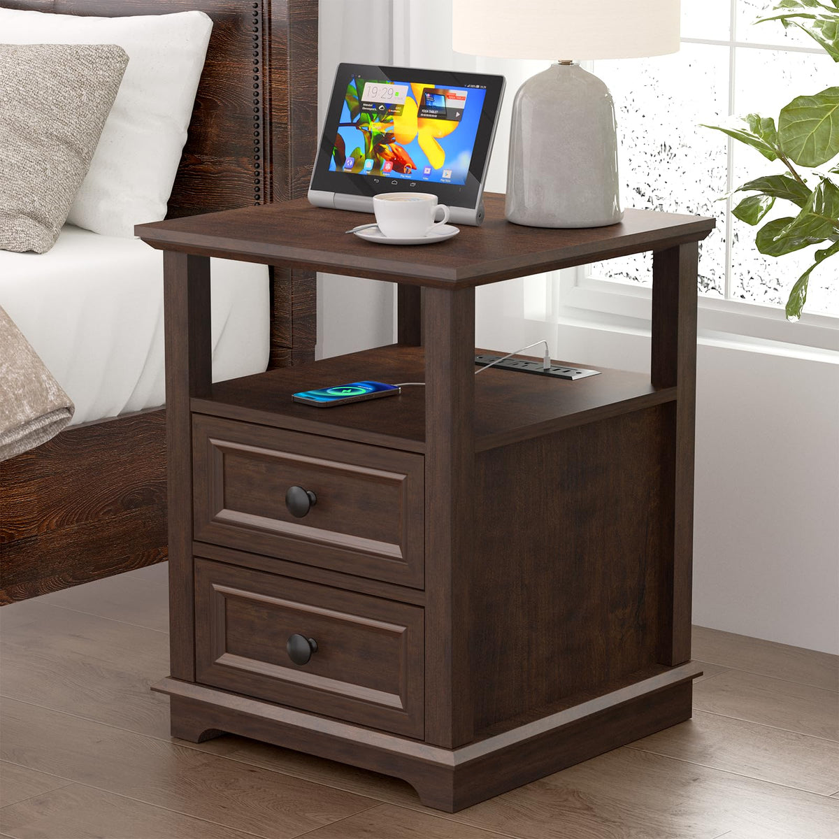 24" Nightstand with Charging Station and Drawers V175013