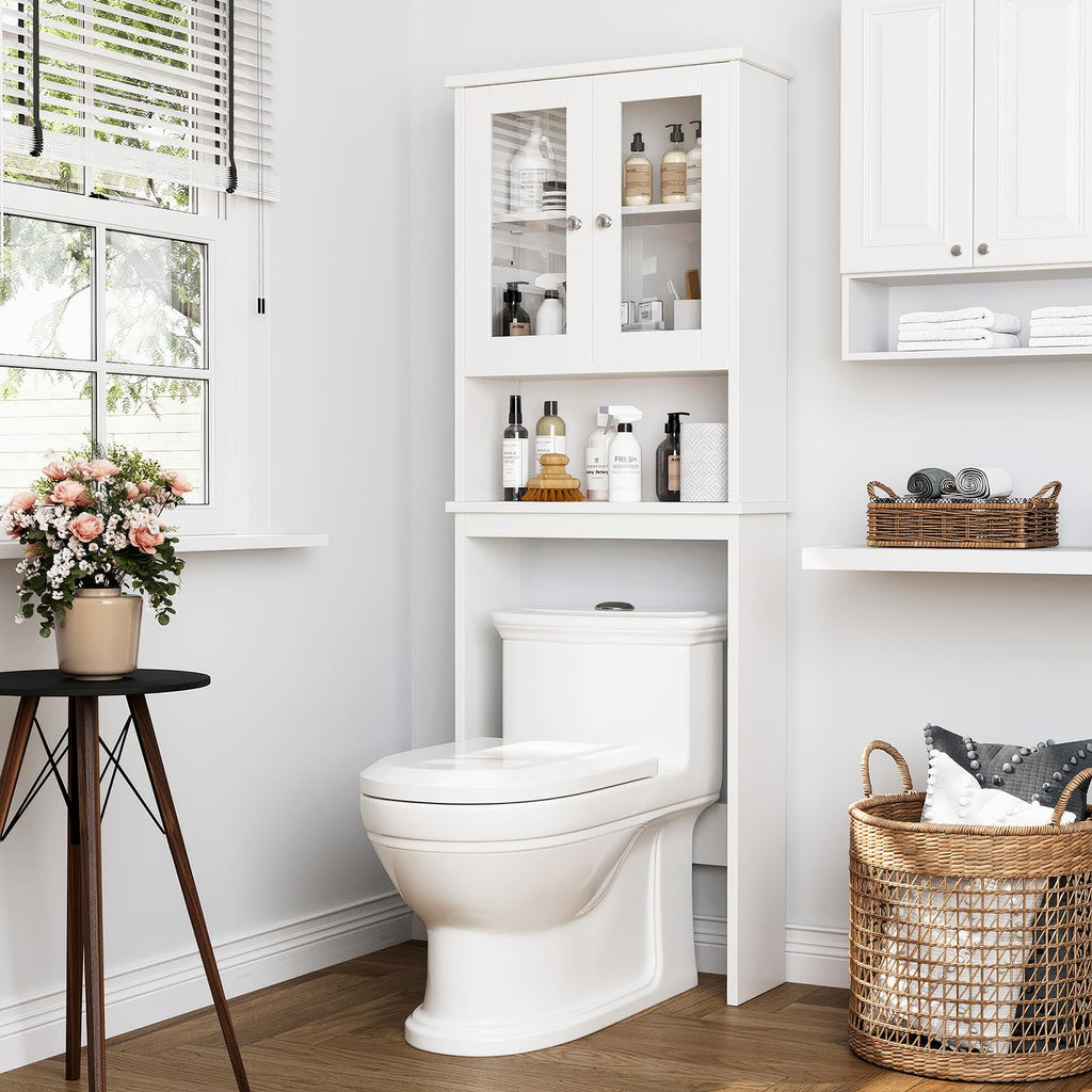 Over The Toilet Storage Cabinet with Tempered Glass Doors E972854