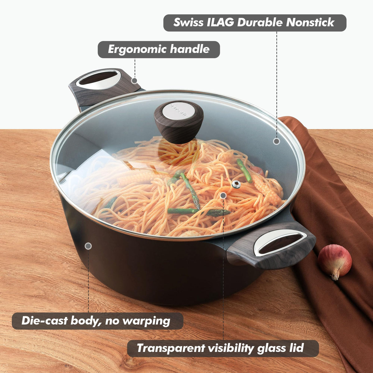 Nonstick Stock Pot with Lid 6.6 QT Black L4811