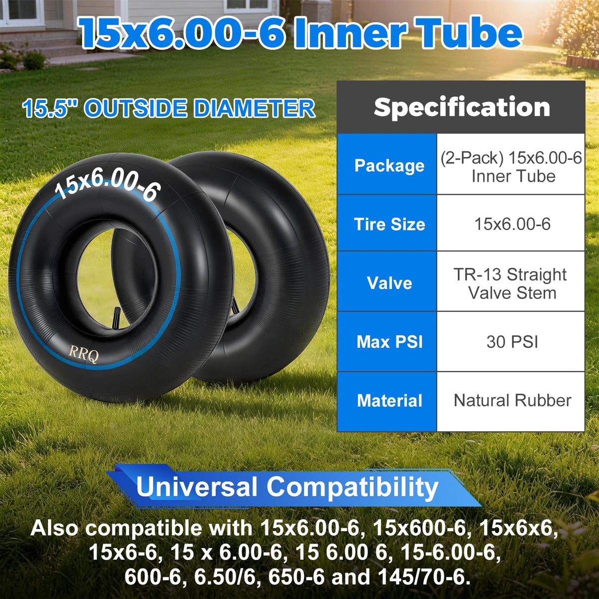 15x6.00-6 Lawn Mower Inner Tube, 2 Pack G217186
