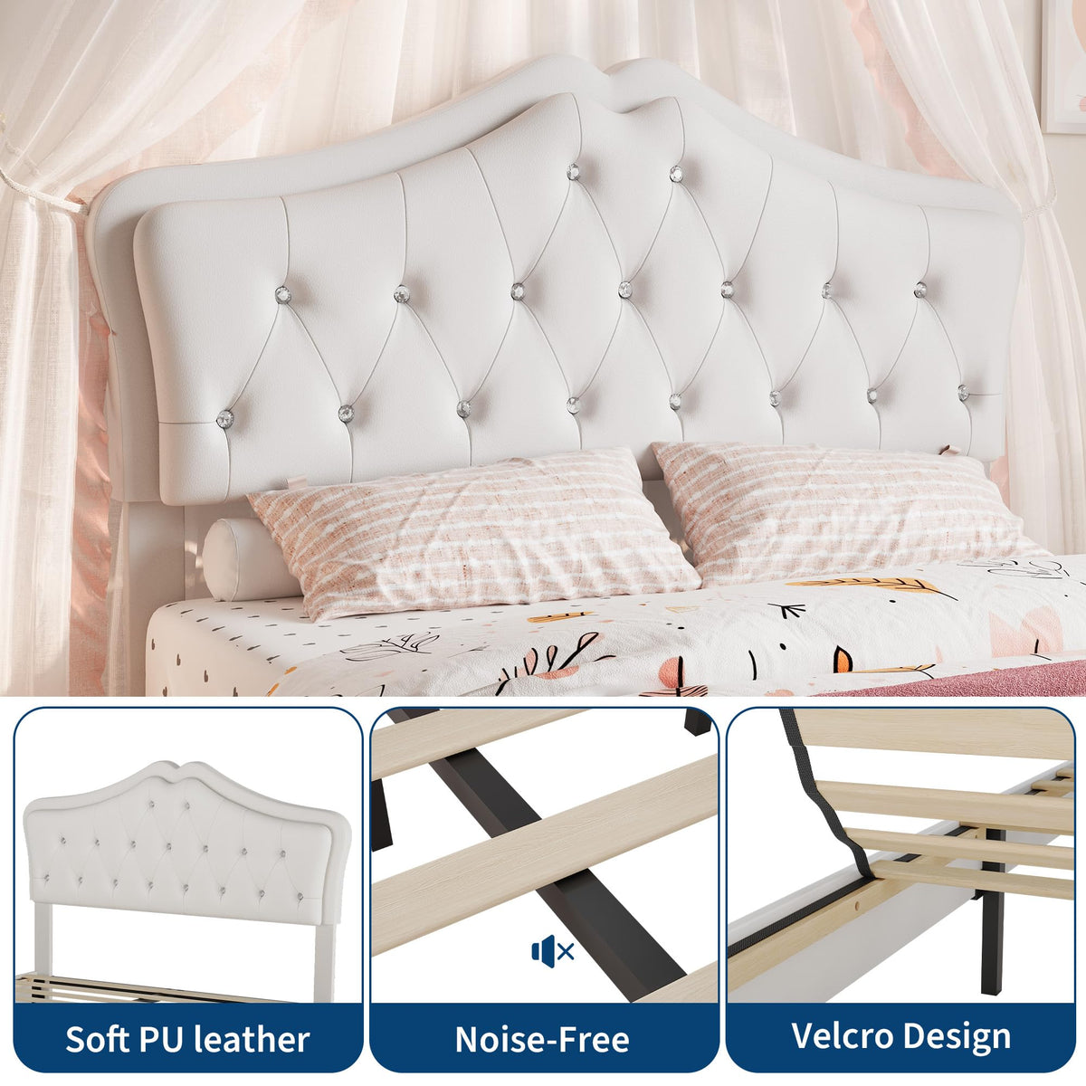 Beige Full Size Bed Frame with LED Lights Headboard R8322