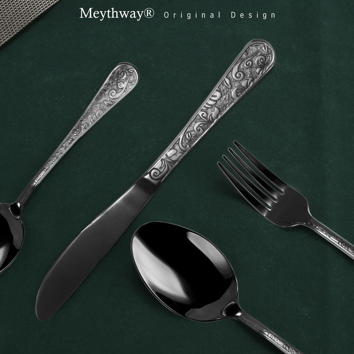 60-Piece Black Stainless Steel Flatware Set I929