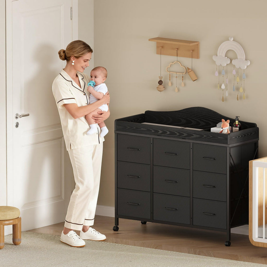 Black Changing Table with 9 Fabric Boxes C6292