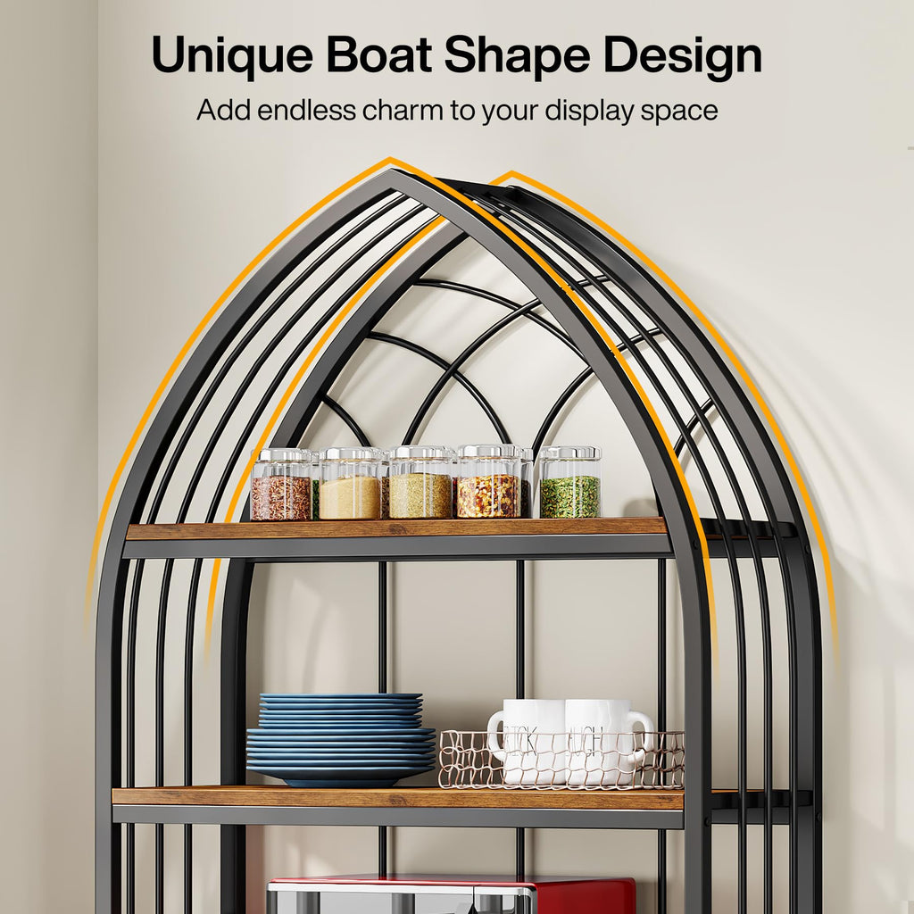 5-Tier 74.8-Inch Tall Curved Wood Bookshelf with Metal Frame F579