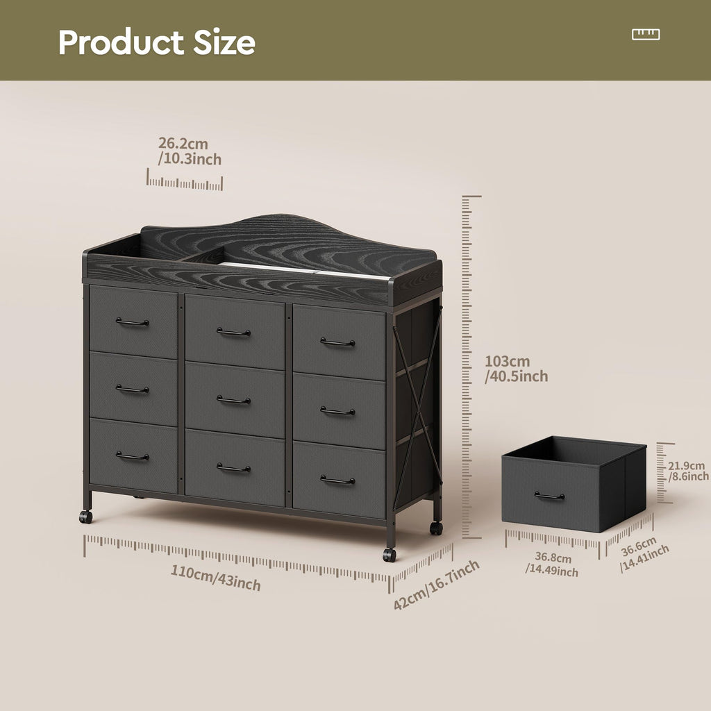 Black Changing Table with 9 Fabric Boxes C6292