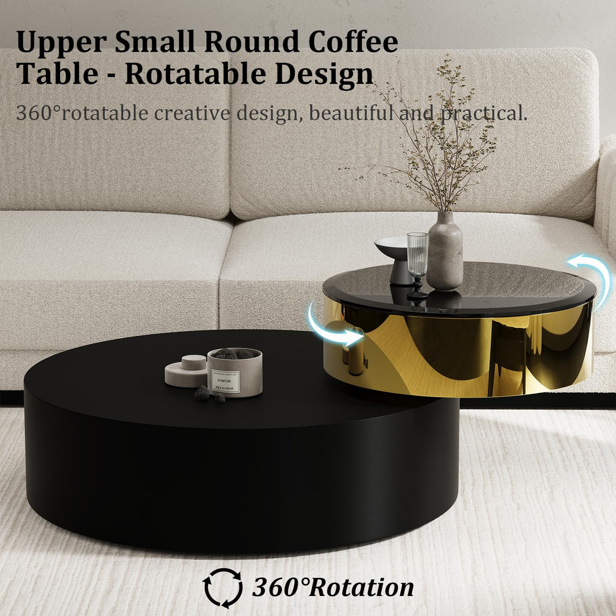 Round Rotating Coffee Table with Tempered Glass Top R41761