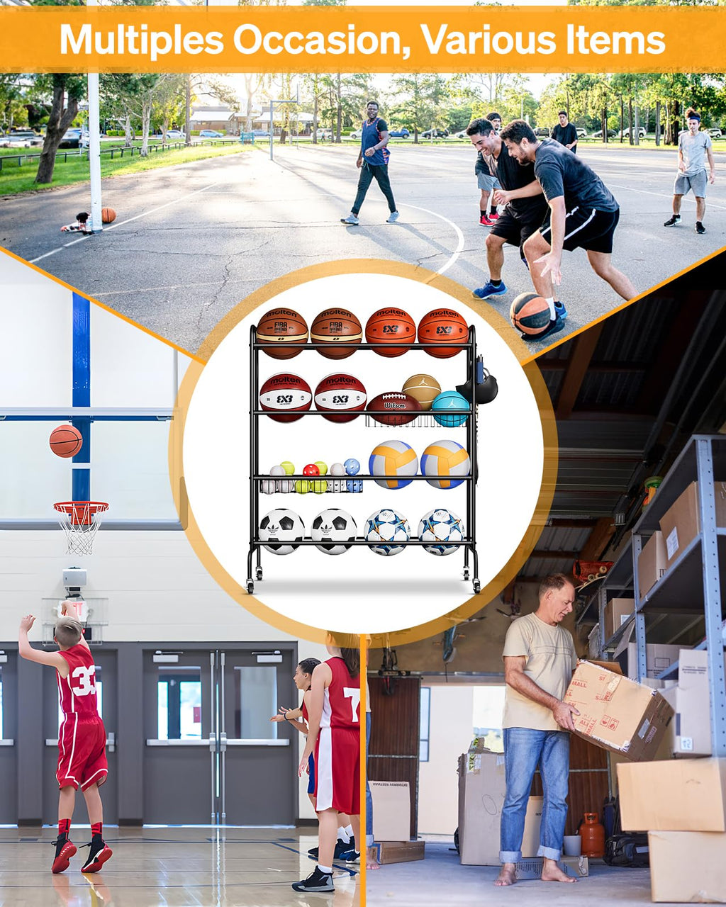 4 Tier Basketball Rack with Wheels H4642