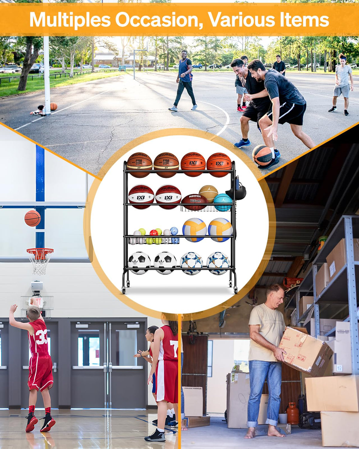 4 Tier Basketball Rack with Wheels H4642