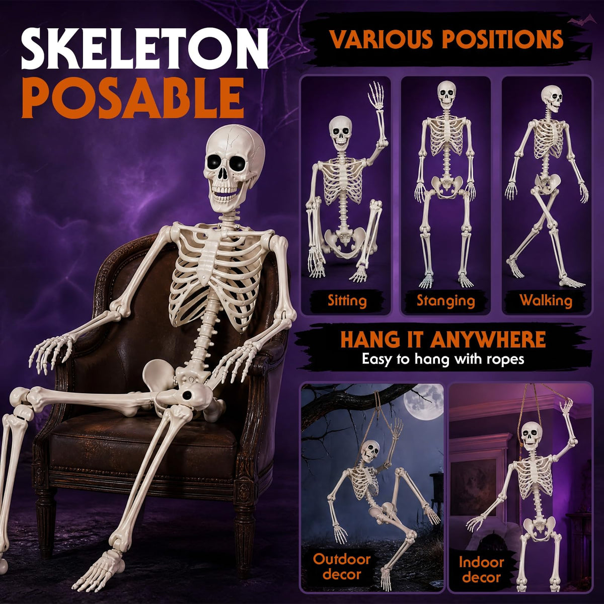 Life Size Skeleton 5.4 ft ABS Plastic Posable Human Bones X10717