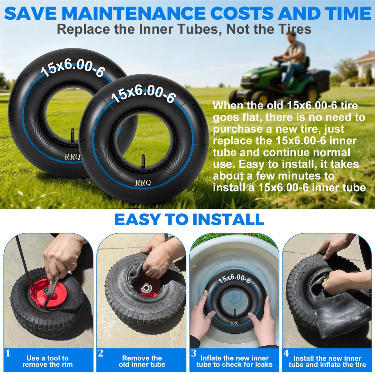 15x6.00-6 Lawn Mower Inner Tube, 2 Pack G217186