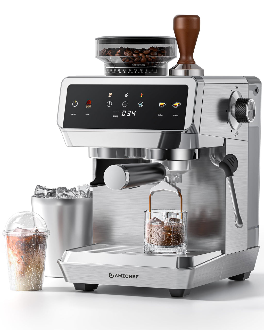 Espresso Machine With Grinder, Temp Control, 44 Grind Settings M97611