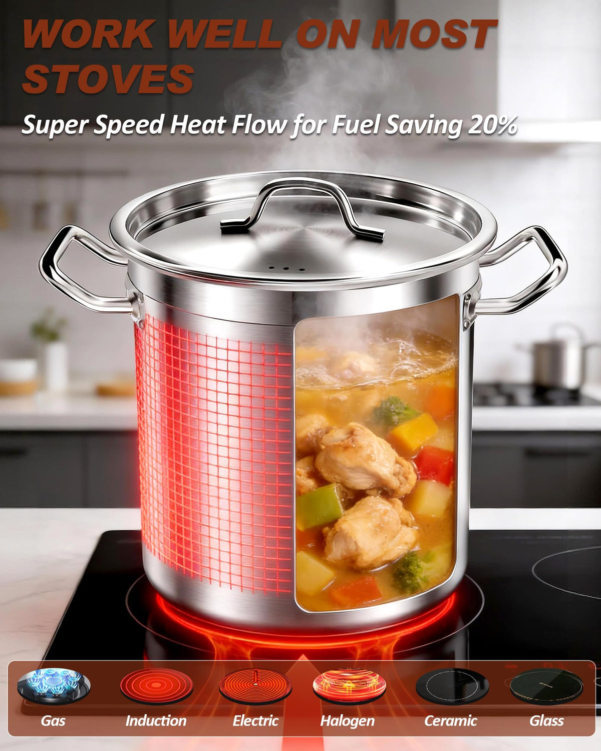 40 Quart Stainless Steel Stock Pot with Lid D755821