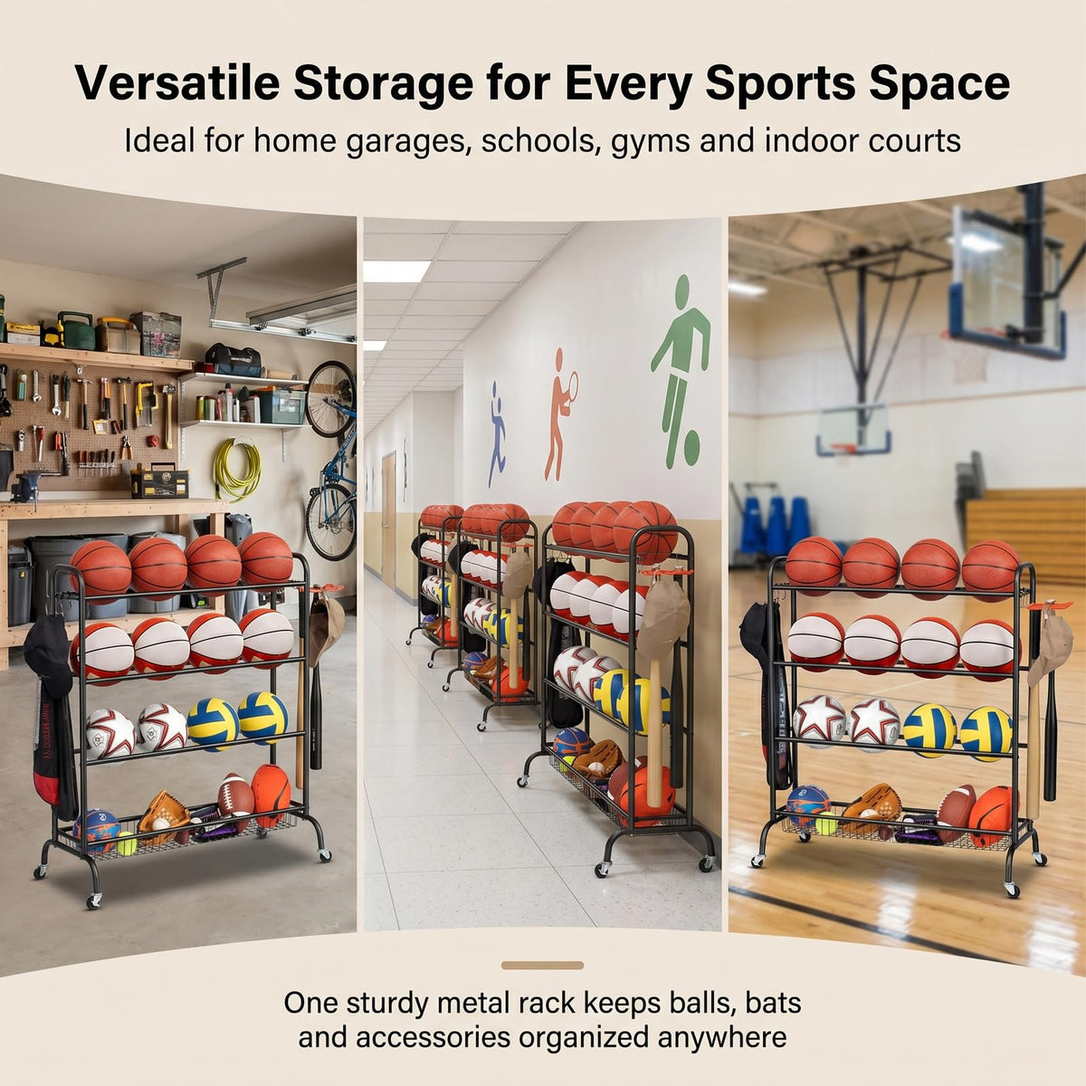 4 Tier Basketball Rack with Wheels H4642