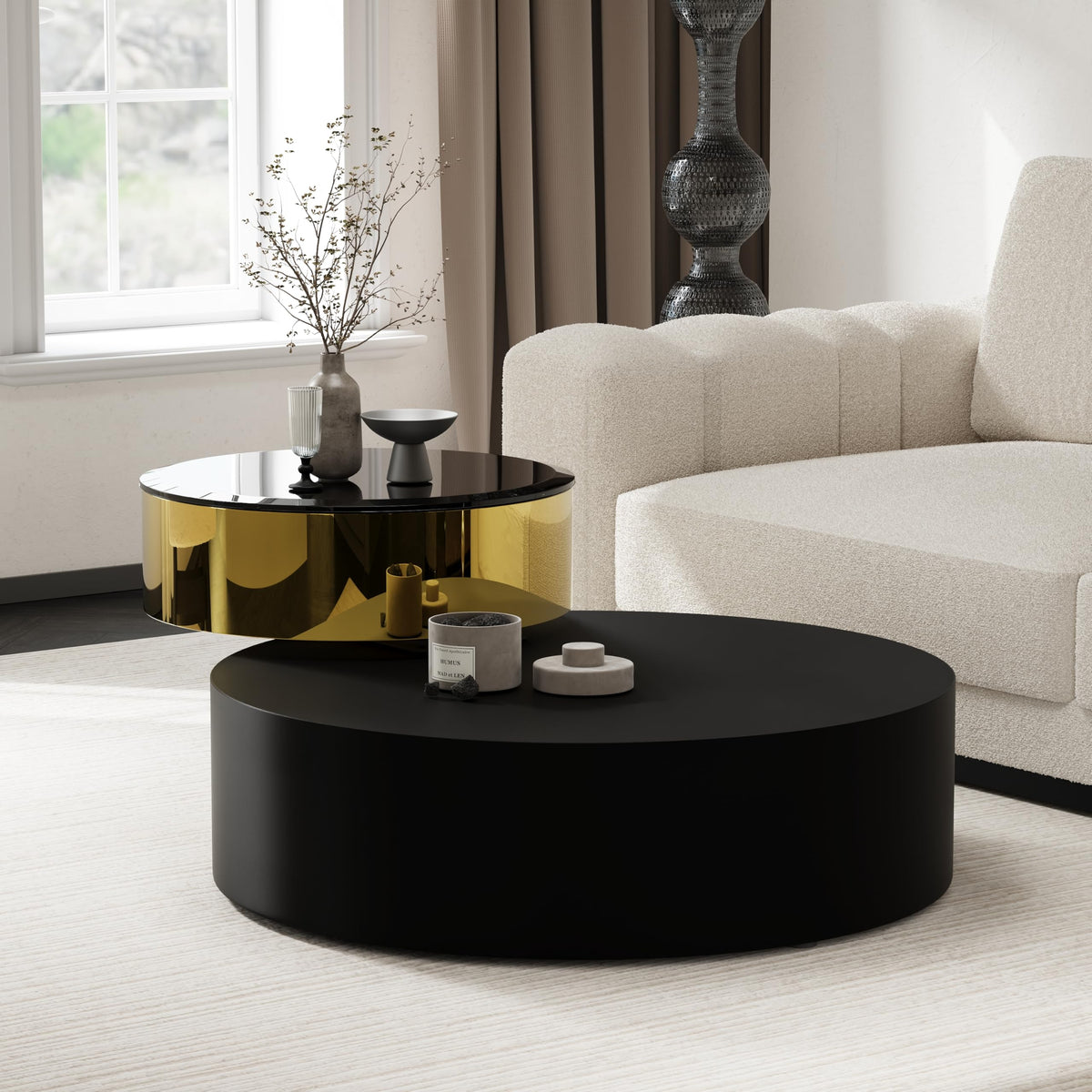 Round Rotating Coffee Table with Tempered Glass Top R41761