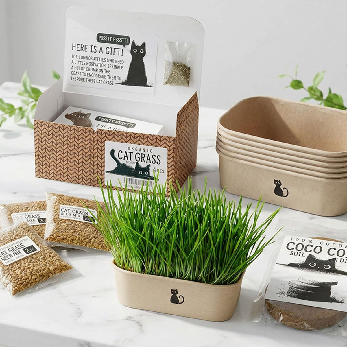 4-Batch Indoor Cat Grass Grow Kit with Containers, Soil Disks & Seeds L19864