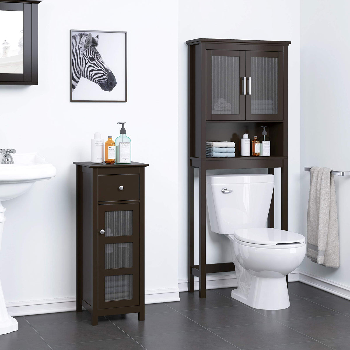 Over the Toilet Storage Cabinet with Glass Doors T189