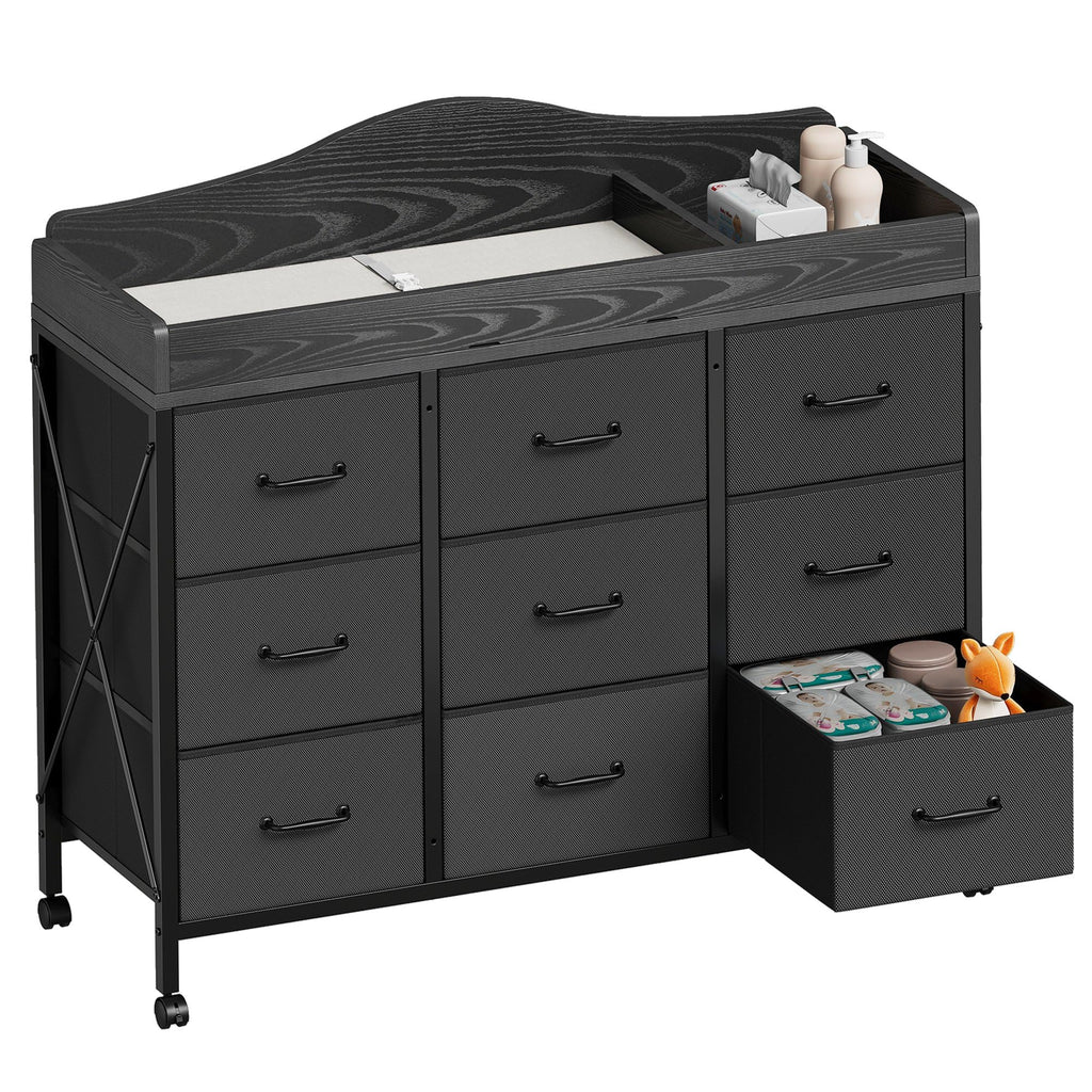 Black Changing Table with 9 Fabric Boxes C6292