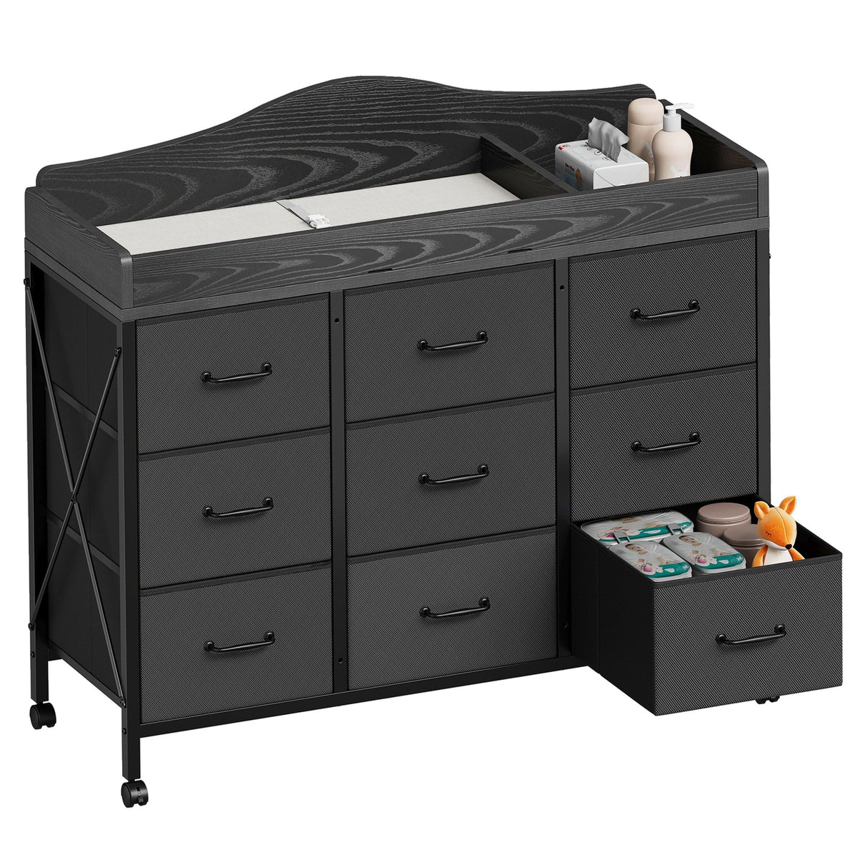 Black Changing Table with 9 Fabric Boxes C6292