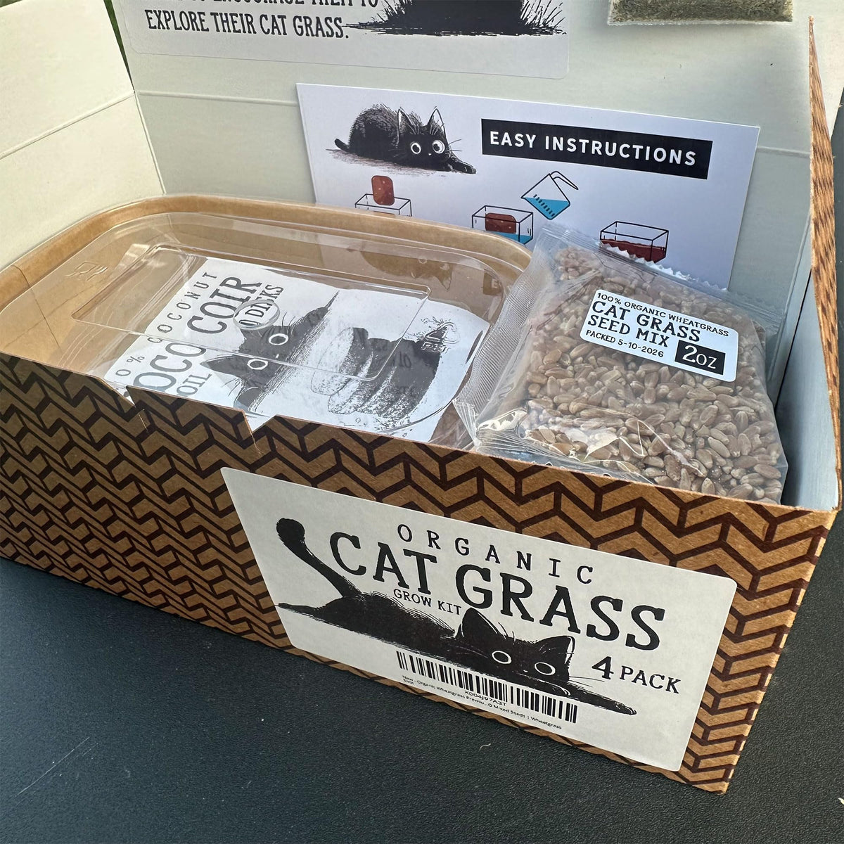 4-Batch Indoor Cat Grass Grow Kit with Containers, Soil Disks & Seeds L19864