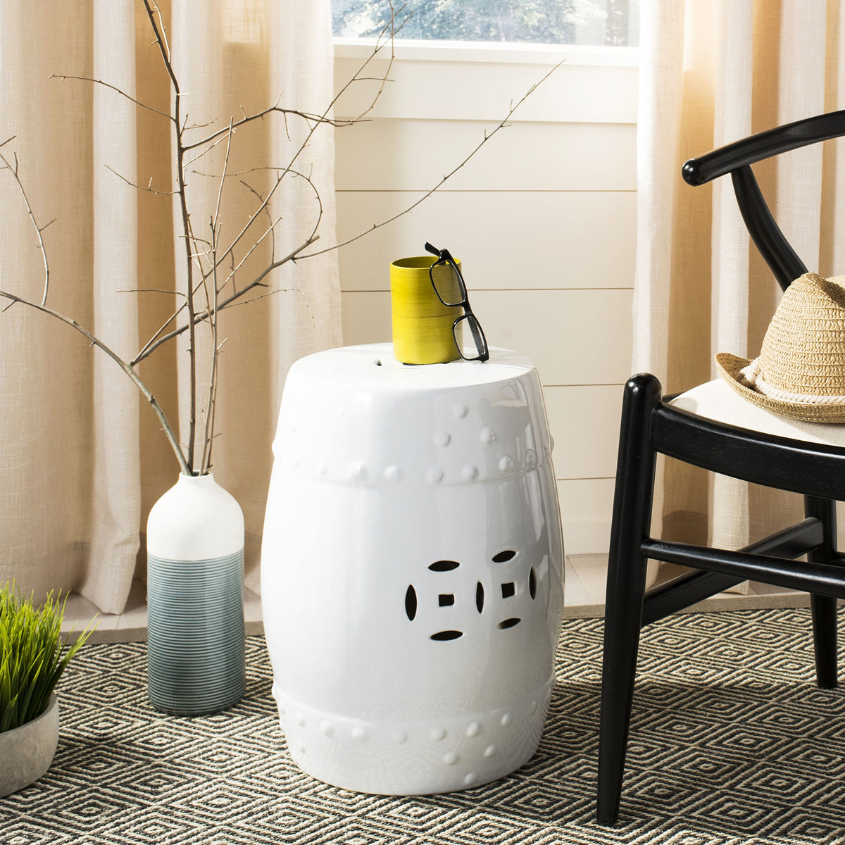 White Ceramic Garden Stool P3549