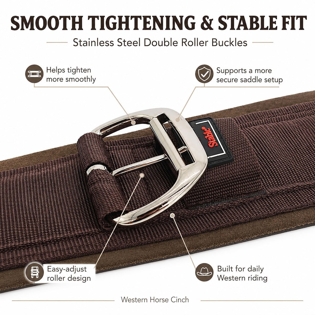 Western Horse Cinch with Stainless Steel Buckles J969